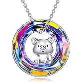 SDOPIR Pig Necklace for Women 925 Sterling Silver with Crystal Birthday Jewelry Gifts for Her