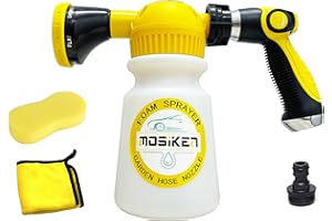 MOSIKEN Foam Gun Car Wash Sprayer with Washing Sponge & Absorbent Towel, Foam Cannon Car Washing Kit, 1/2” Connector for Garden Hose, for Car/Garden Cleaning (YELLOW)