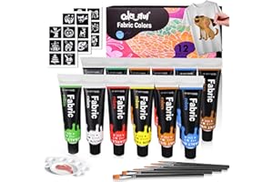 Colorful Fabric Paint Set for Clothes 12 Colors - Permanent Textile Paint Kit for Shoes, Canvas - Non-Toxic Slick Painting Set for Adults, Beginner & Artists