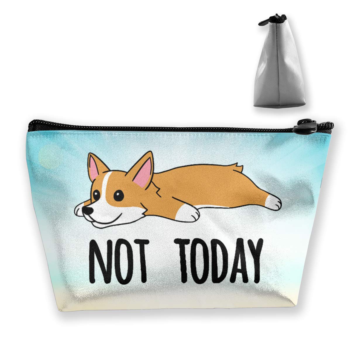 Women's Makeup Bag, Cute Dog Corgi with quotes Not Today, Funny Birthday Gift, Portable Storage Bag with Zipper Closure for Travel Cosmetics Make Up Brushes Toiletry Jewelry Digital Accessories