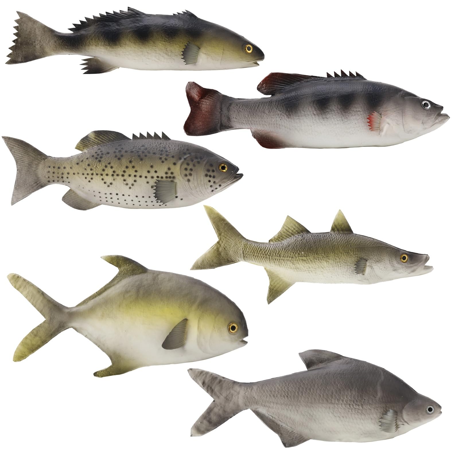 Photo 1 of Hokoad 6 Pack Fake Fish, Realistic Artificial Fishes Models, 14 in Rubber Lifelike Sea Fishes Set, Lifelike Fake Sea Fish Decor for Photography Props, Party Display, Kitchen Decor