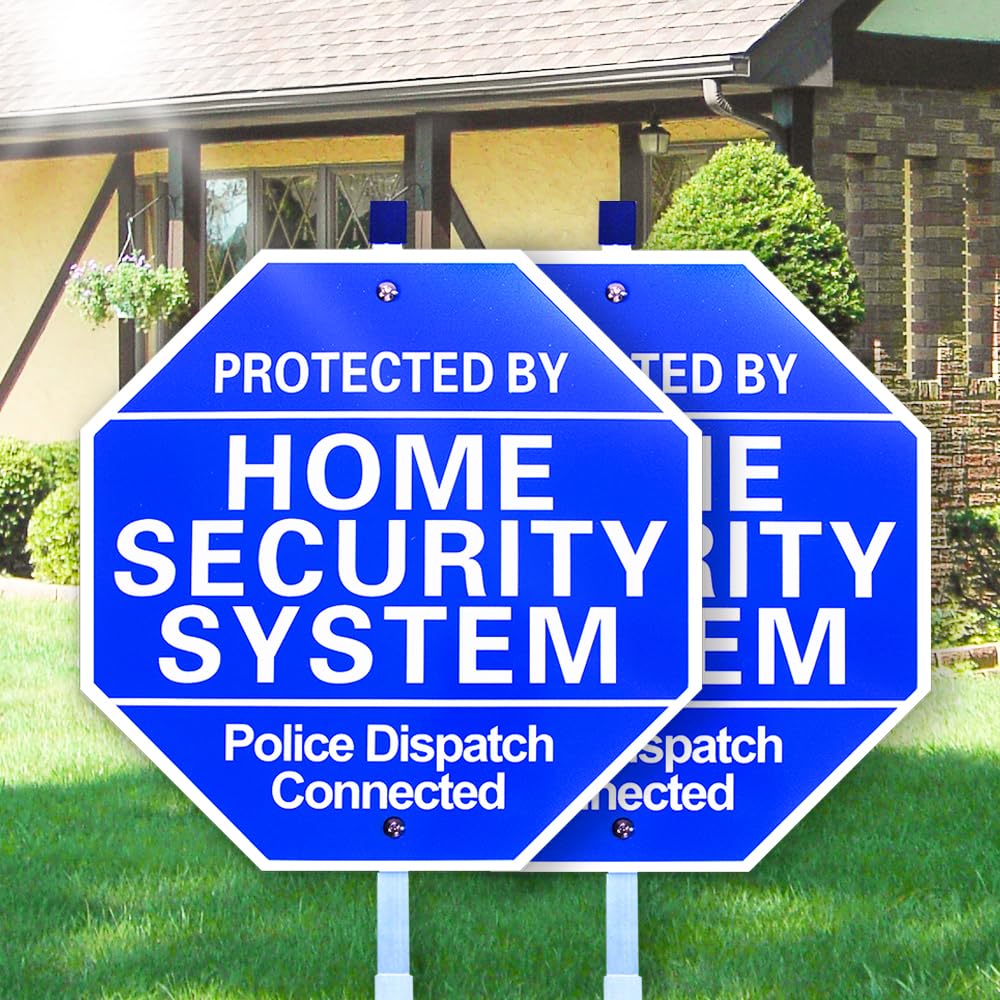 Photo 1 of 2PCS-Home Security Signs for Yard,Protected By Home Security System Signs for Yard - 10"x 28"Police Dispatch Connected Warning Sign with Ground Stake - 100% Aluminum Composite-UVProtected