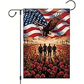 Starlit Patio Patriotic Memorial Day Garden Flag 12x18 Inch Double Sided 4th of July Independence Day Flag Eagle Poppy American Veteran Soldier Yard Flag Seasonal Outdoor Flag Home Decor