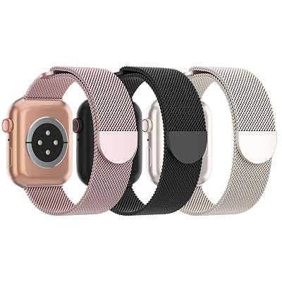 3 Pack Mesh Metal Band Compatible with Apple Watch Band 38mm 40mm 41mm 42mm 44mm 45mm 46mm 49mm, Stainless Steel Magnetic Loop Strap for iWatch Ultra 3 2 1 Series 11/10/9/8/SE/7/6/5/4/3 Men Women
