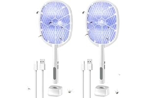 DEEZEE 2PACK Electric Fly Swatter,4000V Bug Zapper Racket,2 in 1 Mosquito Zapper Racket with 1200ml Battery Rechargeable Purple Mosquito Killer Lamp with 3 Layers Safety Net Suitable for Indoor and Outdoor