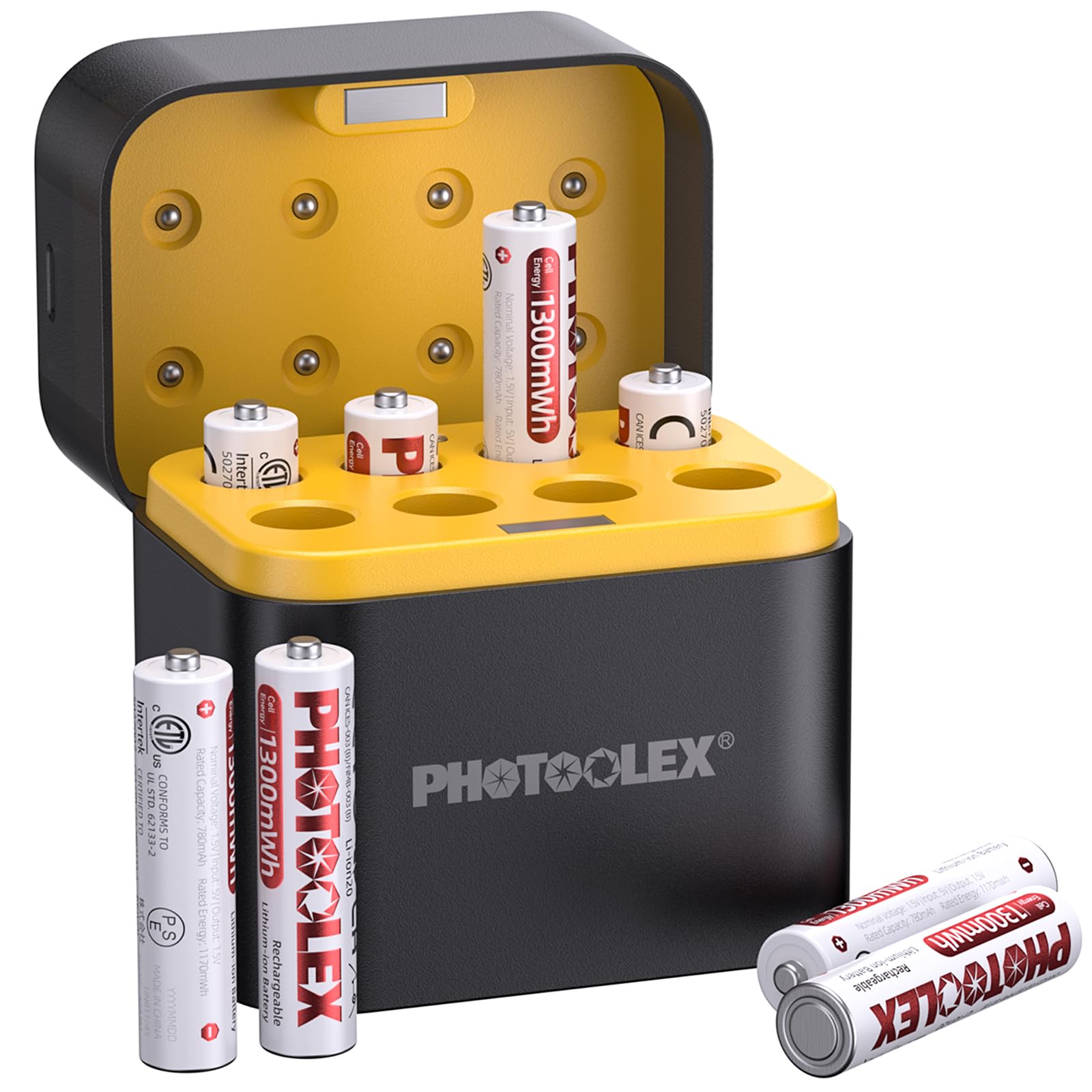 PHOTOOLEX AAA Akkus wiederaufladbar Lithium 8 Stück mit Ladegerät, 1300mWh hohe Kapazität 1,5V hohe Ausgangsleistung Dreifach A Li-ion Batterie, 1600+ Zyklen AAA Akku mit Schnellladegerät