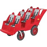Angeles Bye Bye Buggy Triple Stroller, 6 Passenger Red | Easy to Fasten 5 Point Safety Harness and Parking Break, 360 Pivoting Puncture-Proof Fat Tires, Stroller Toddler