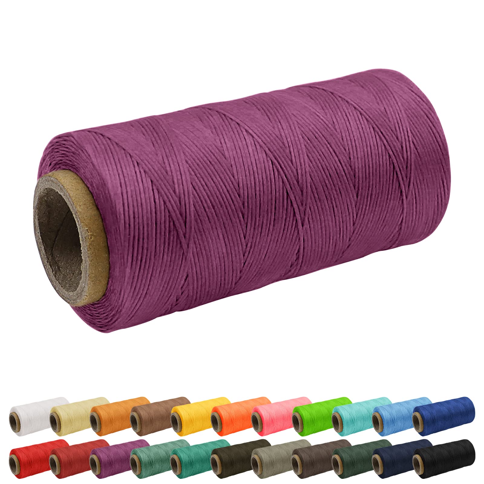 Uiopa 1mm Waxed Thread, 260m 150D Leather Sewing Thread, Hand Stitching Flat Waxed Cord for Leather Craft, Bookbinding, Shoes Repairing, Purple Cord