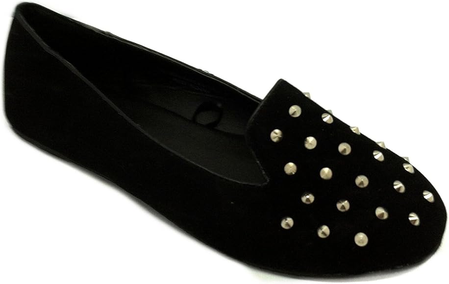 womens black studded loafers