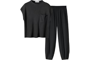 Caracilia Womens Two Piece Outfits Knit Sweater Sets Matching Lounge Set Sweatsuit Tracksuit Summer Trendy Clothes