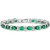 KEZEF Tennis Bracelets For Women - Cubic Zirconia - Oval 7x5mm Gemstones - Round 2.50mm White CZ - Silver Plated Brass - 7 Inch - Multiple Colors Hypoallergenic Bracelets