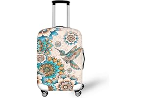 Bigcardesigns Hummingbird Lotus Luggage Cover Luggage Protector for Travel Women Suitcase Cover Washable Luggage Protector Spandex Baggage Cover Fit 18-21 Inch Luggage