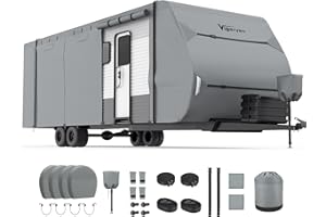 Vigorvan 7 Layers top RV Travel Trailer Cover Fits 11'-13' Motorhome - Upgraded RV Cover Heavy Duty Windproof Rip-Stop Anti-UV Camper Cover with Tire Covers,Tongue Jack Cover & Gutter Covers