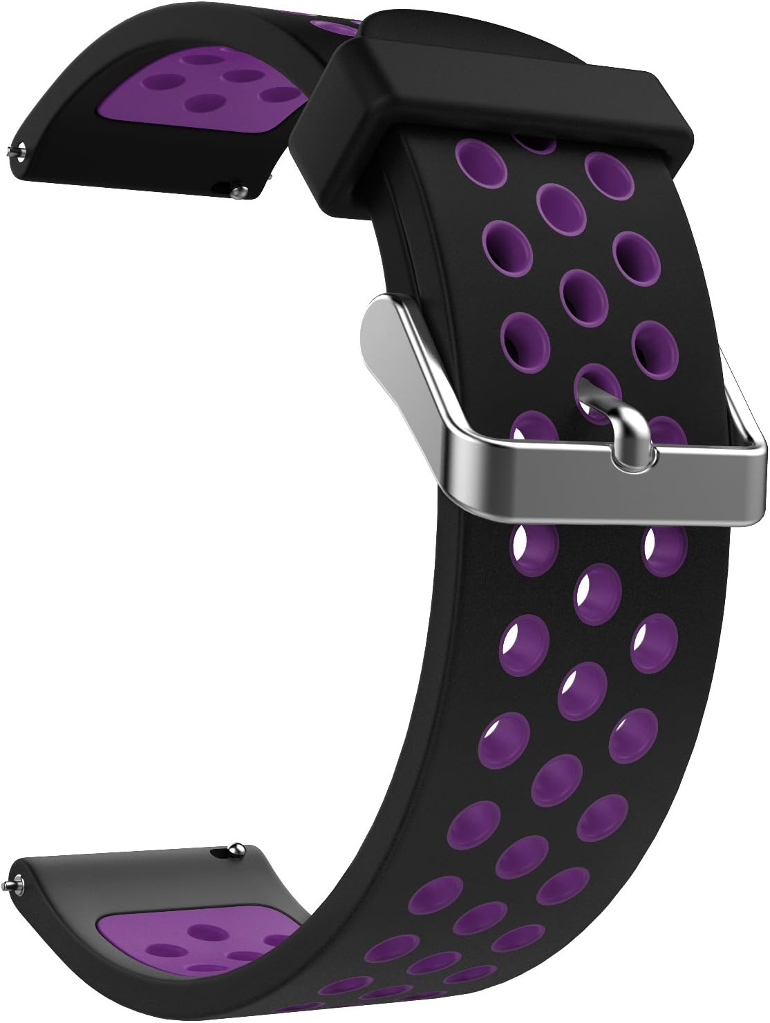 Emibele 22mm Universal Watch Band, Premium Soft Silicone Adjustable Replacement Strap for 22mm Sport Strap, Black & Purple