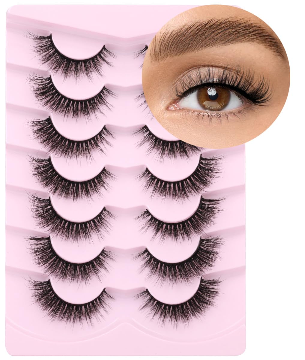 Photo 1 of Lashes Natural Look Faux Mink Lashes Wispy Eyelashes Short Natural False Lashes Cat Eye 6D Volume Strip Lashes Pack 7 Pairs