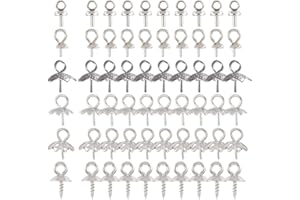 SUNNYCLUE 1 Box 60Pcs 6 Style Eye Pin Bails Cup Pearl Cap with Peg 304 Stainless Steel Screw Eyepins Charm Clasps Connector Peg Pin Bails for Jewelry Making Adult DIY Half Drilled Beads Craft