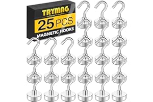 TRYMAG Magnetic Hooks Heavy Duty, 30Lbs Super Strong Magnet Hooks for Hanging, Neodymium Earth Magnets with Hook for Refrigerators and Cruise Cabin, Grill, Workplace-25pcs