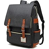 Mancio Vintage Laptop Backpack with USB Charging Port, Slim Tear Resistant Business Backpack for Travelling, College, Daypacks for Men,Women, Fits up to 15.6Inch Notebook in Black