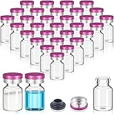 Lallisa 30 Pack 5ml Glass Vials Clear Glass Headspace Vials with Plastic-Aluminum Flip Caps and Rubber Stoppers Flat Bottom L