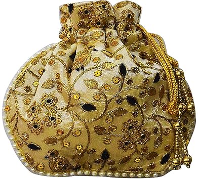 Avanti Creation Embroidered Ethnic Clutch Silk Potli Batwa Bag with Beads Work Traditional wear Bridal Purse Potli Bag For Women