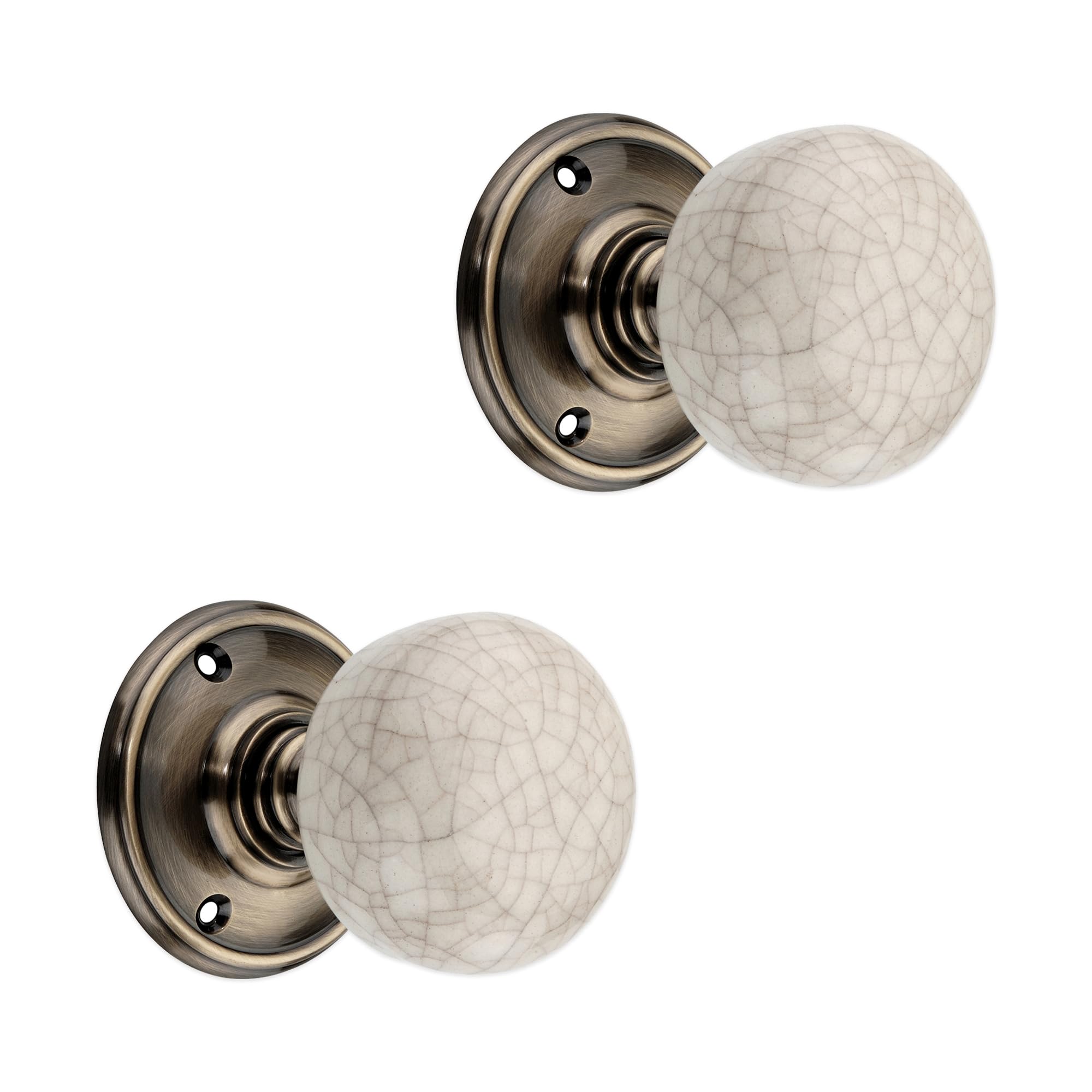 Infinity Decor Pair of Vintage Style Porcelain Crackled Ceramic Mortice Door Knob Pull Handle on Antique Brass Rose 60mm – Ideal for Interior & Exterior Doors  