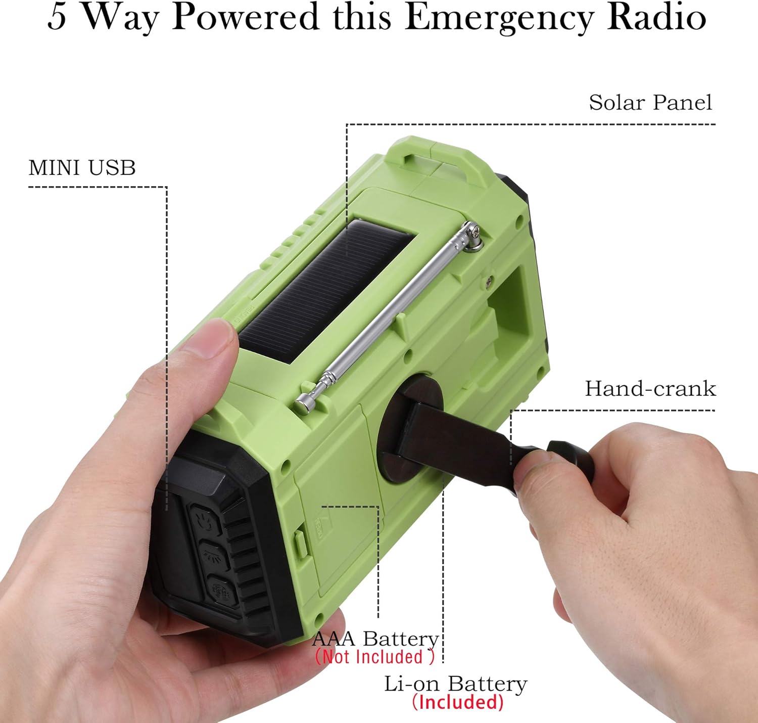 Weather Radio NOAA Alert Emergency Radio,Solar/Hand Crank/AM FM Shortwave Portable Radio with Battery Backup,SOS, Flashlight/Reading Lamp,2000mAh Rechargeable Battery,USB Charger for Outdoor Survival: Home Audio & Theater