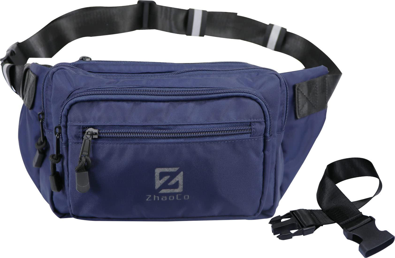 Bumbag Waist Fanny Pack for Men Women Water Resistant Waist Bag with 4 Zipped Pockets and Adjustable Buckle Strap for Dog Walking Running Hiking Travelling - Blue