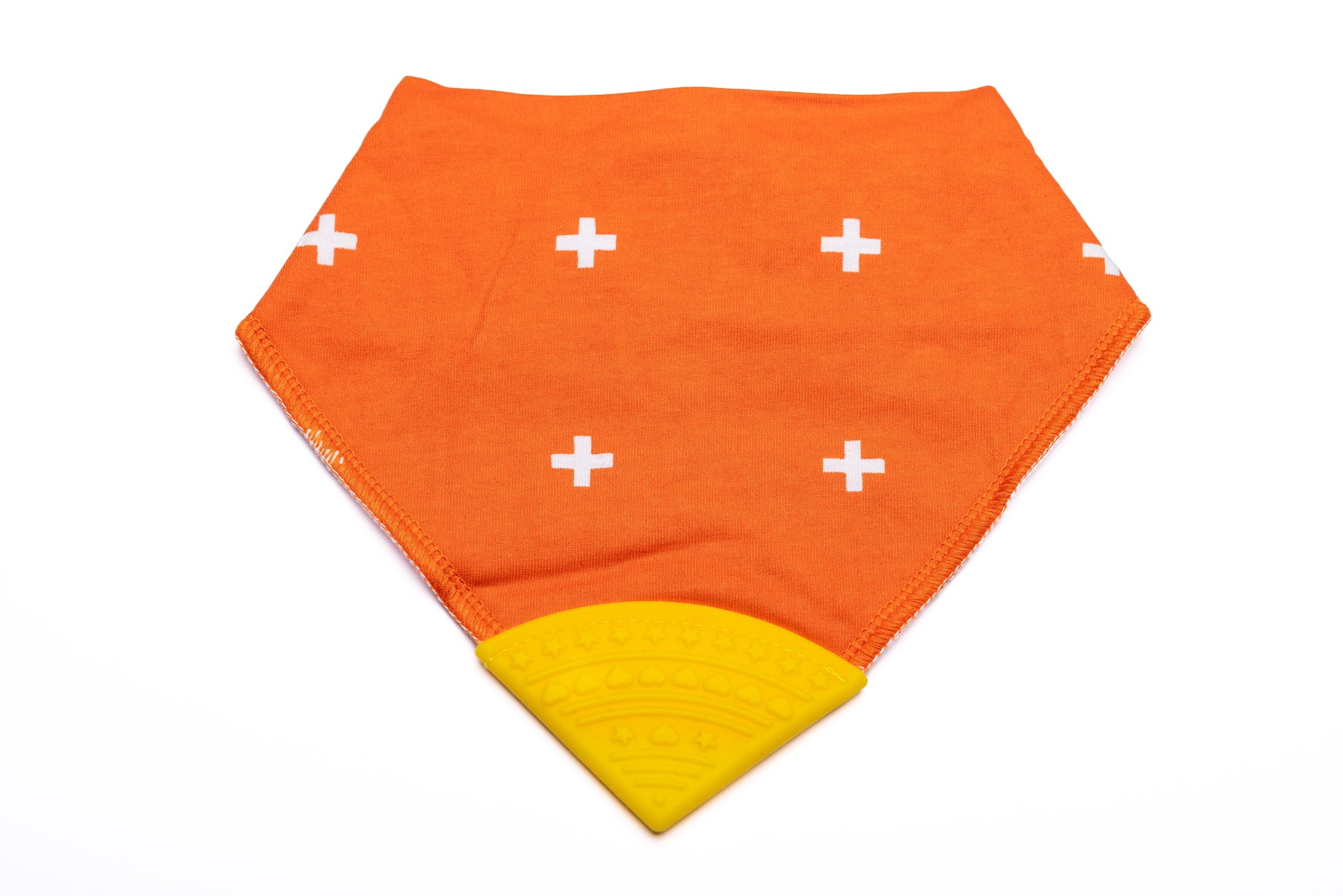 V&D HOME - Baby and Toddler Dribble Bib with Teether | 0-18 month Teething Bibs for Baby and Toddler | 100% BPA & Pthalate Free | Bandana bib with teether (Orange)