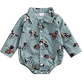 Yuemengxuan Baby Boy Western Cowboy Outfit Long Sleeve Button Down Shirt Romper Infant Bodysuit Fall Gentleman Clothes