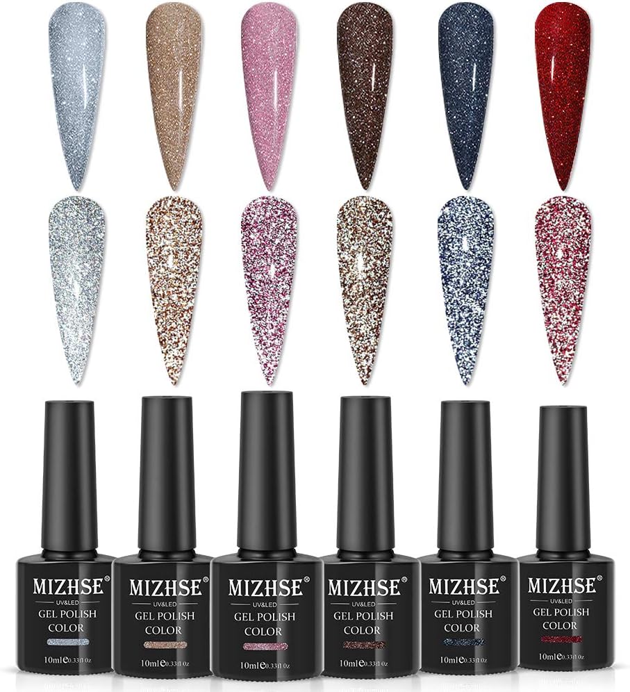 MIZHSE Reflective Diamond Gel Nail Polish, Sliver Glitter Gel Polish