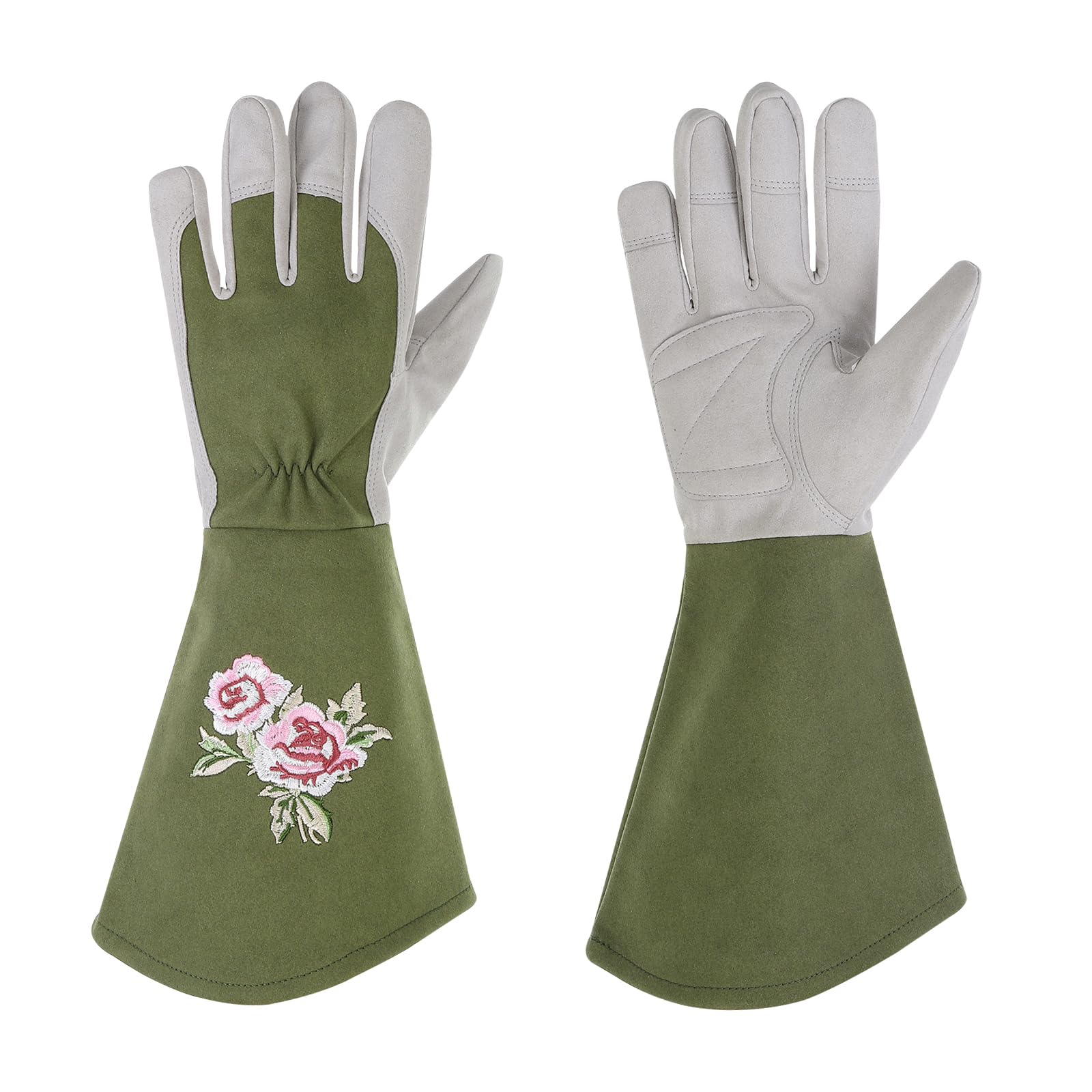 PATIKIL Women Gardening Gloves Thorn Proof, Large Extra Long Leather Garden Gloves Rose Pruning Gloves for Planting Pruning Digging, Green