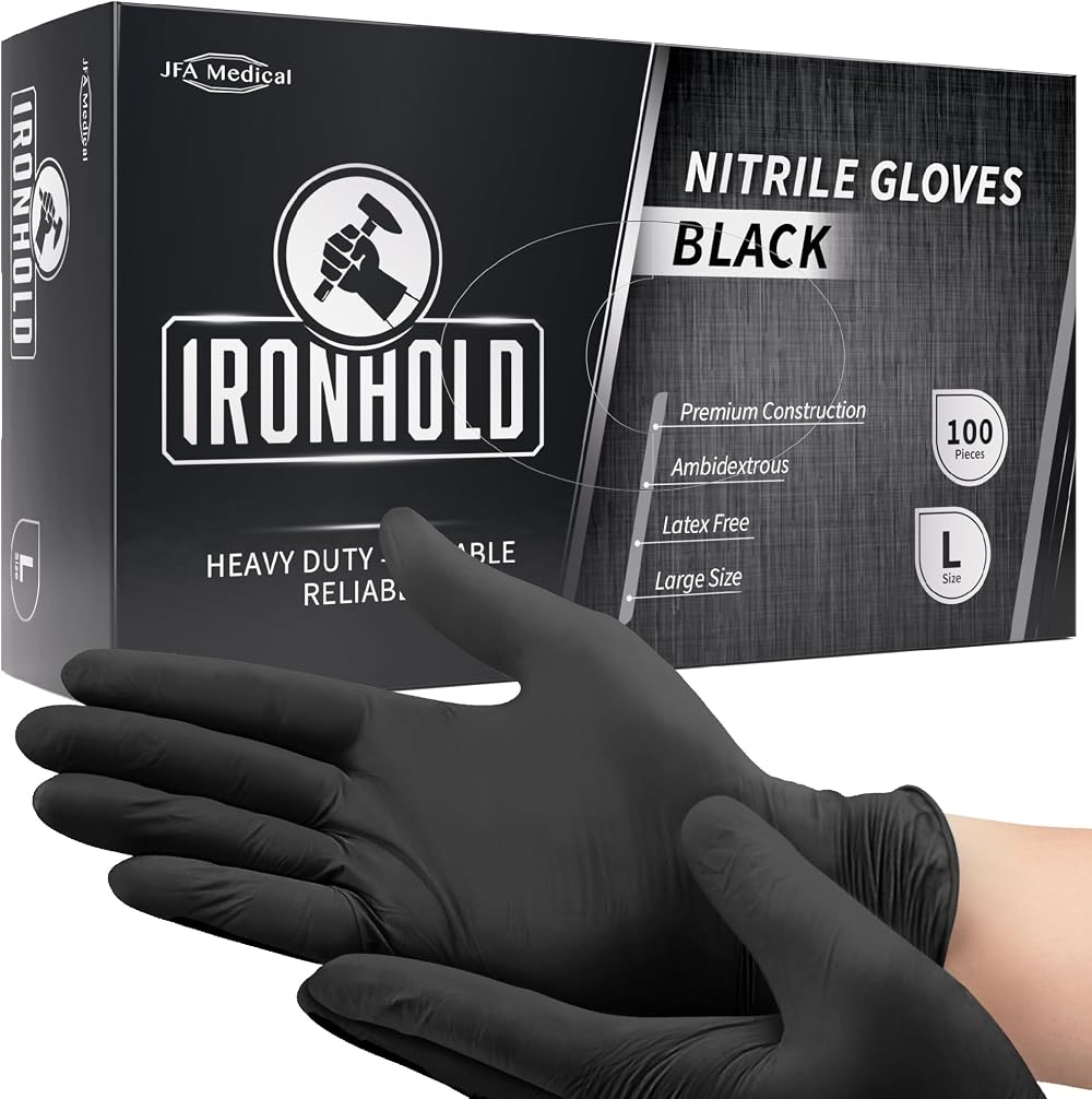 JFA Medical Heavy Duty Nitrile Gloves Black 5.5G Box of 100 L