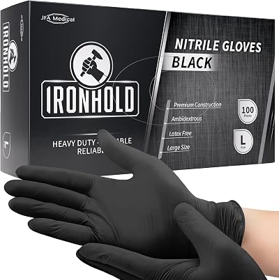 JFA Medical Heavy Duty Nitrile Gloves Black 5.5G Box of 100 L