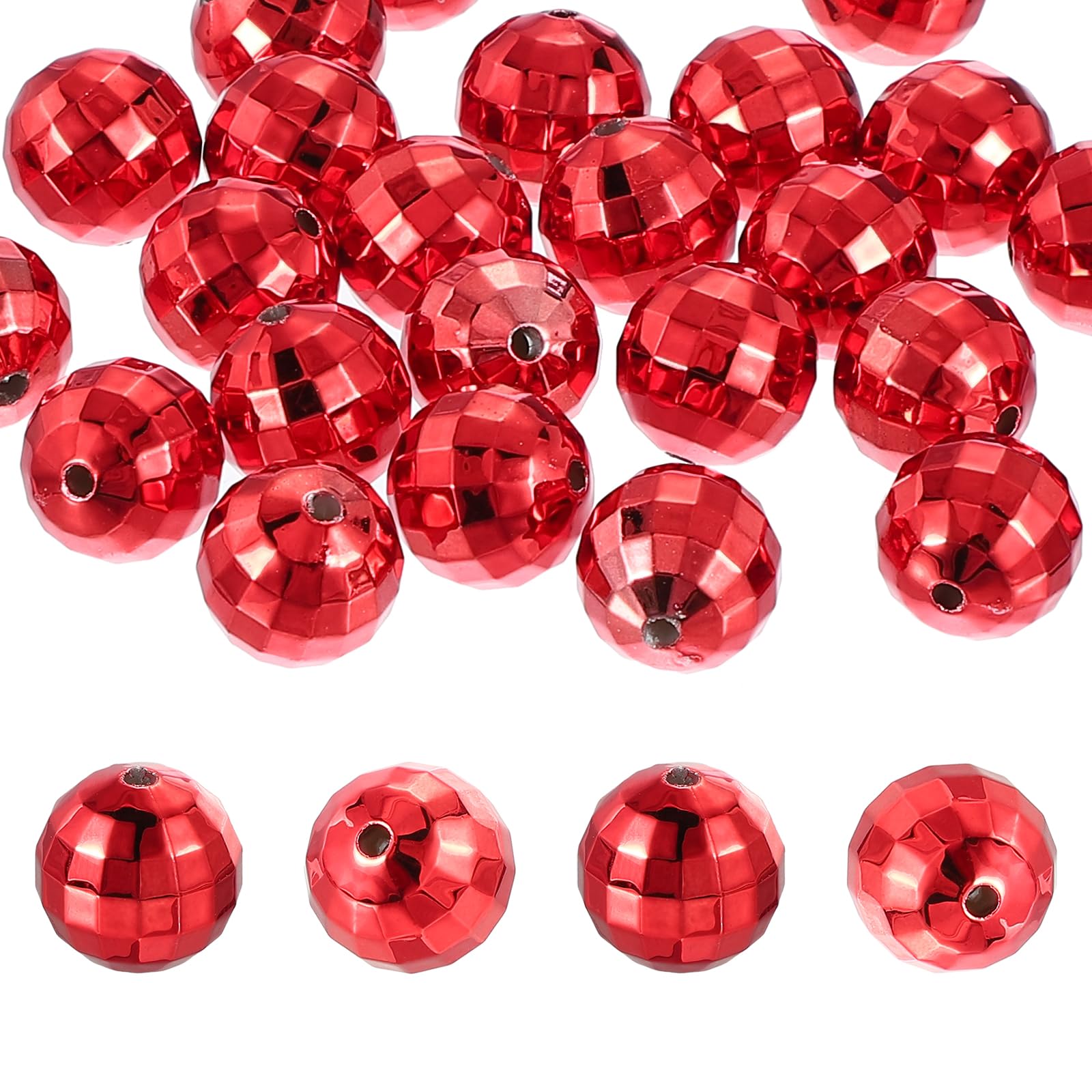 PATIKIL Disco Ball Beads, 50 Pcs 16mm Reflective Round Acrylic Mirror Ball Charm for Decoration DJ Party DIY Crafts, Red