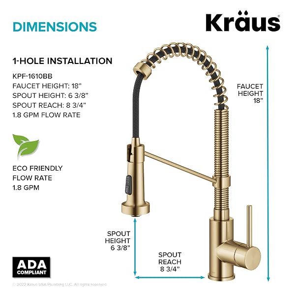 KRAUS BOLDEN COMMERCIAL STYLE 2-FUNCTION SINGLE HANDLE PULL DOWN KITCHEN FAUCET IN SPOT-FREE BRUSHED BRASS, KPF-1610BB