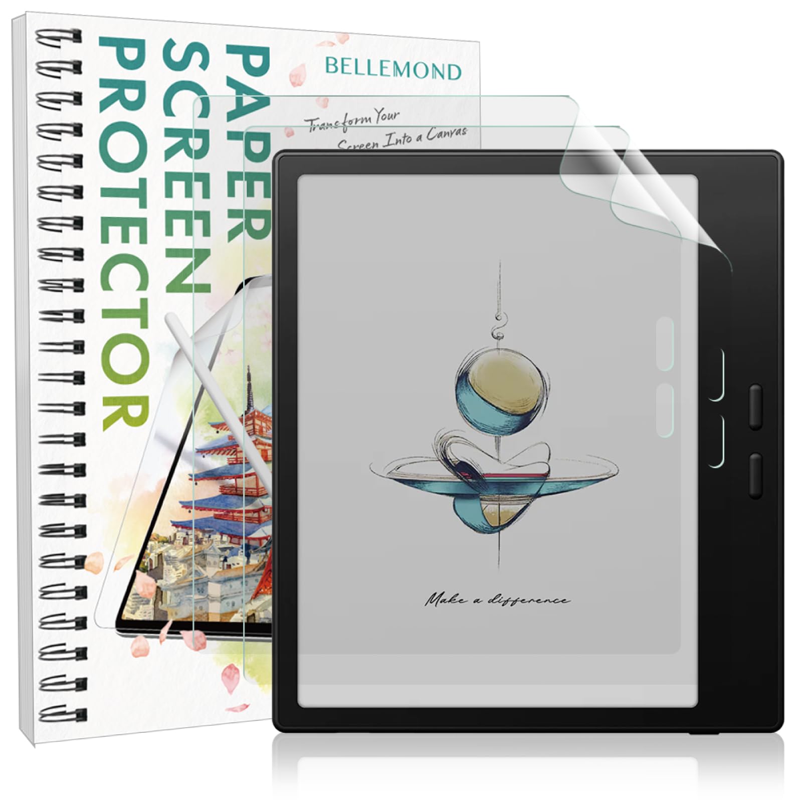 Photo 1 of BELLEMOND | Kent Paper Screen Protector compatible with Onyx Boox Go Color 7 Gen 2 (7”) | Matte Anti-Glare Film for Comfortable Reading | Paper-Feel Texture for E Ink Screens | 2-Pack | Made in Japan