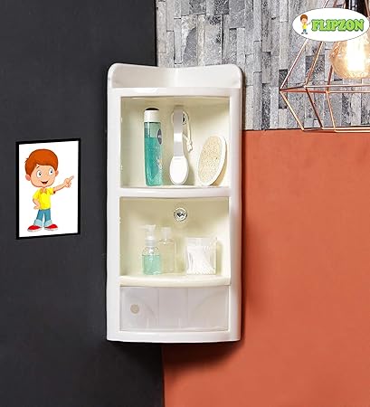 Flipzon Big Corner St 3 Tier Cabinet Plastic Bathroom Wall Shelf