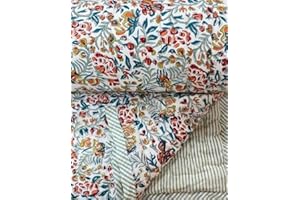 Ridhi Block Print Quilted Throw Blanket 100% Cotton Quilt, Cover for Couch and Bed, Sage Lap Bedding Coverlet, Luxury Oversized Quilted Throw (King 96" X 106", Sangria Red and Ginger Orange)