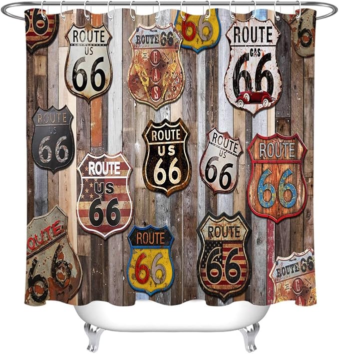 LB Vintage US Route 66 Shower Curtains for Bathroom