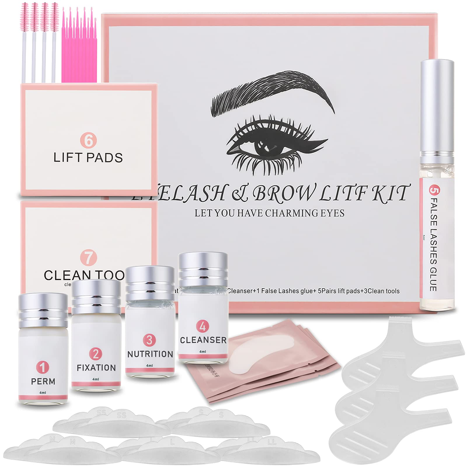 2 in 1 Brow Lamination Kit and Lash Lift Kit | Easy At-Home DIY Perm Kit for Feathered Brows&Long Lifted Lashes | Instantly Fuller Eyebrows | Curled Eyelashes | Eyebrow Lamination Kit (A)