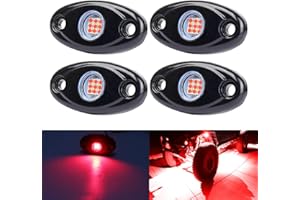 AUXMOTEC Red LED Rock Lights, 4 Pods Neon 12V Waterproof Underglow Underbody Kit Crawler Crawling Dome Exterior Wheel Lights for ATV RZR UTV SUV Off-Road Auto Boat Motorcycle Glow Trail Rig Fender Lamp