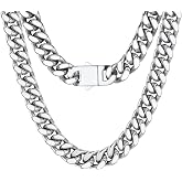 PROSTEEL Chunky Cuban Link Curb Chain Necklace for Women Men, Stainless Steel Choker Thick Trendy Statement Hip Hop Miami Cuban Chain Jewelry Gifts Unisex Size,5/12/14mm Widths,18"/20"