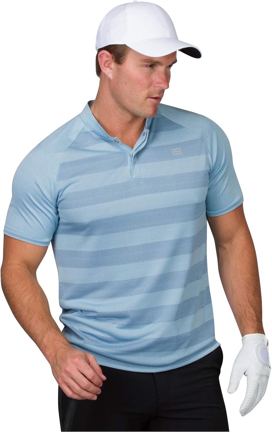 Three Sixty Six Golf Shirts for Men - Dry Fit Collarless Polo Shirts - Lightweight and Breathable, Stripe Design : Clothing