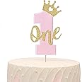 One Cake Topper for Baby Girls - Pink and Gold for 1st Birthday, First Birthday Cake Smash Props