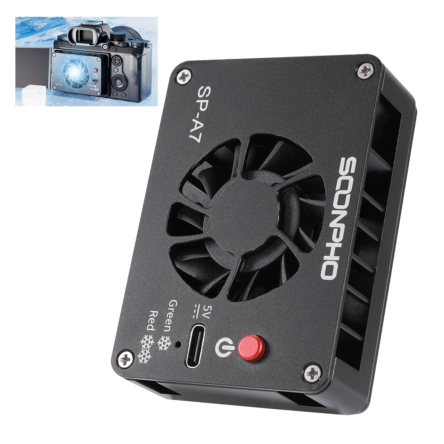 Soonpho Camera Cooling Fan Adjustable Mini Intelligent Cooling Fan with Type-C Charging Port compatible with Sony/Canon/FUJIFILM