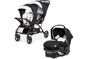 Baby Trend Sit N' Stand Tandem Double Stroller 2.0 DLX and EZ-Lift Plus Car Seat Set with 5 Point Safety Harnesses and Cozy Cover, Modern Khaki