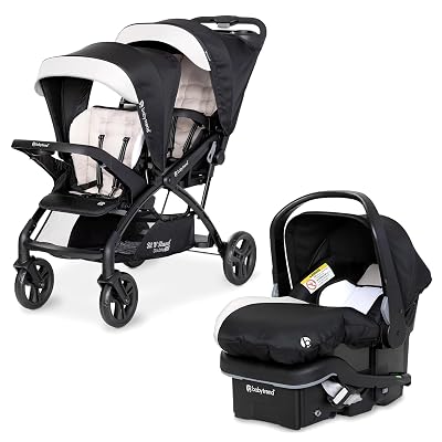 Baby Trend Sit N' Stand Tandem Double Stroller 2.0 DLX and EZ-Lift Plus Car Seat Set with 5 Point Safety Harnesses and Cozy Cover, Modern Khaki