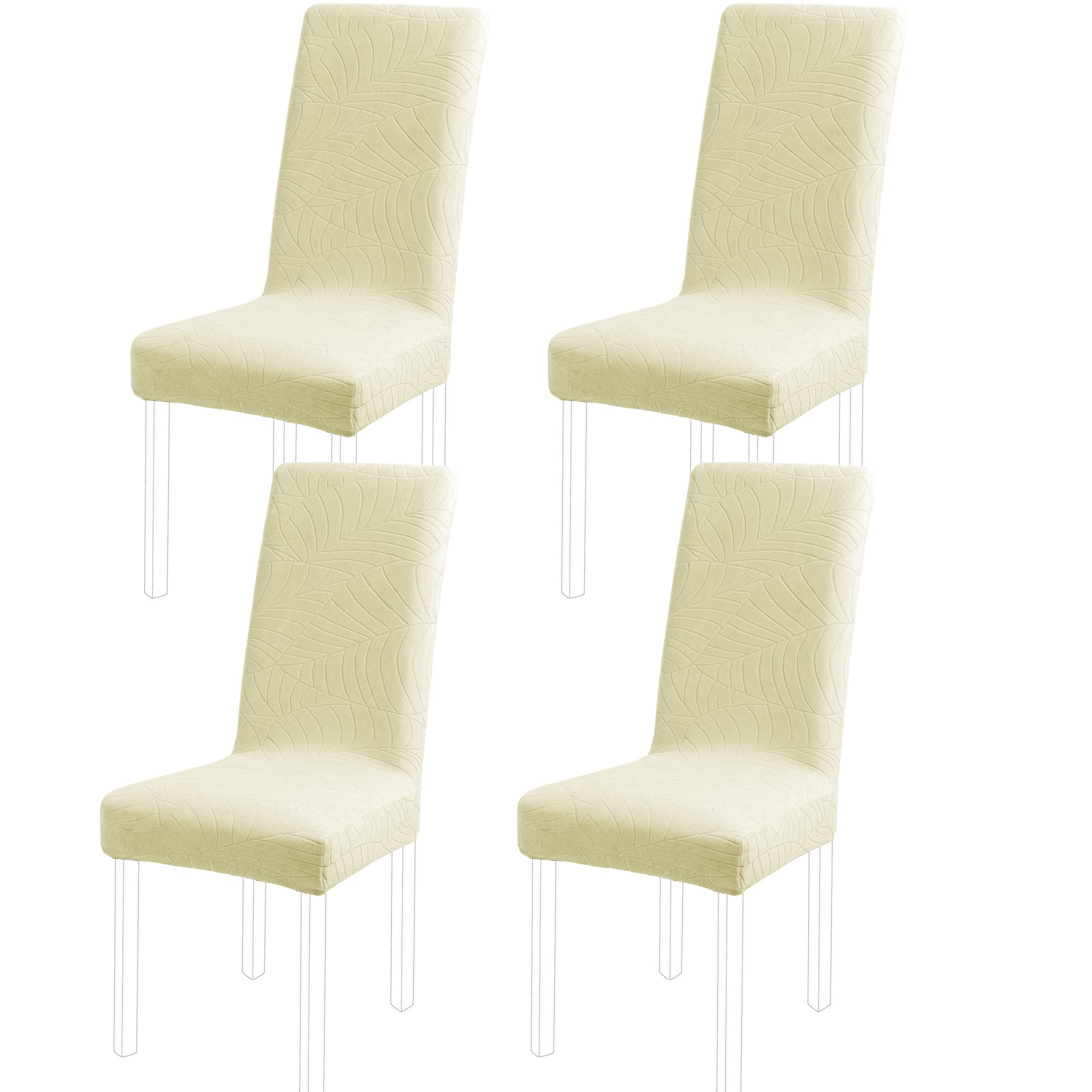 PiccoCasa Stretch Spandex Dining Chair Covers for Dining Chair 4 Pack, Removable Washable Chair Covers for Hotel Party Kitchen Wedding - Beige High Back Chair Seat Slipcovers
