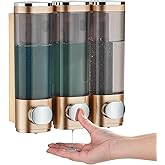 Shampoo and Conditioner Dispenser, Pollock Shower Soap Dispenser 3 Chamber No Drill, Wall Mounted Shampoo Body Wash Conditioner for Bathroom Large Capacity, Hotel Gold
