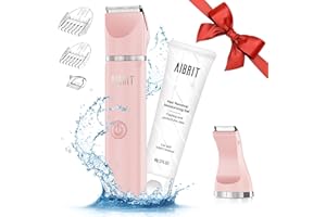 AIBRIT PRO Bikini Trimmer & Gel for Women - 2 in 1 Electric Lady Pubic Hair Groomer Painless Hair Removal Razor Body Shaver, Portable Ladies Shaver with 2 Trimmer Heads, IPX7 Waterproof